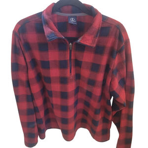 Lands End Mens Large 1/4 Zipper Buffalo Check Fleece Pullover
